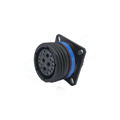 a black and blue circular connector